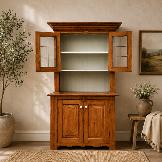 Antique Pine Glazed Hutch Cabinet