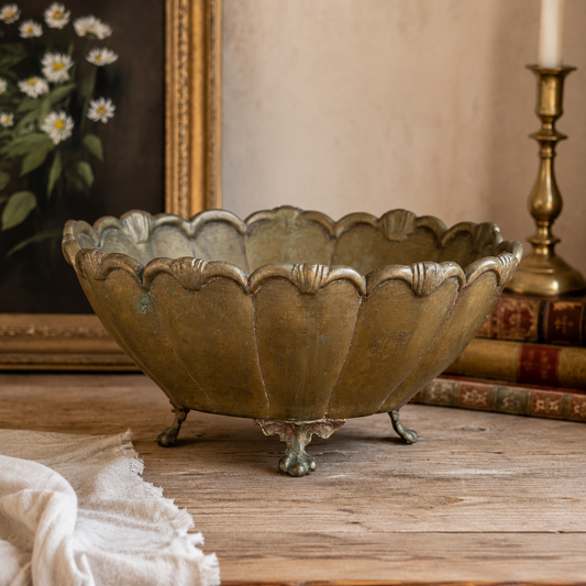 Vintage Scalloped Brass Jardiniere