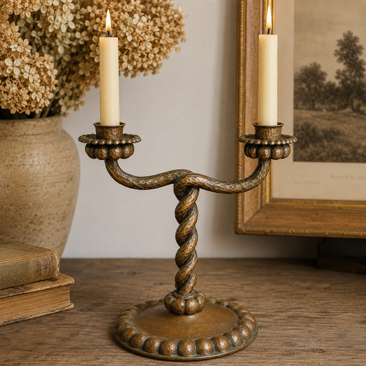 Vintage Hammered Brass Double Candelabra