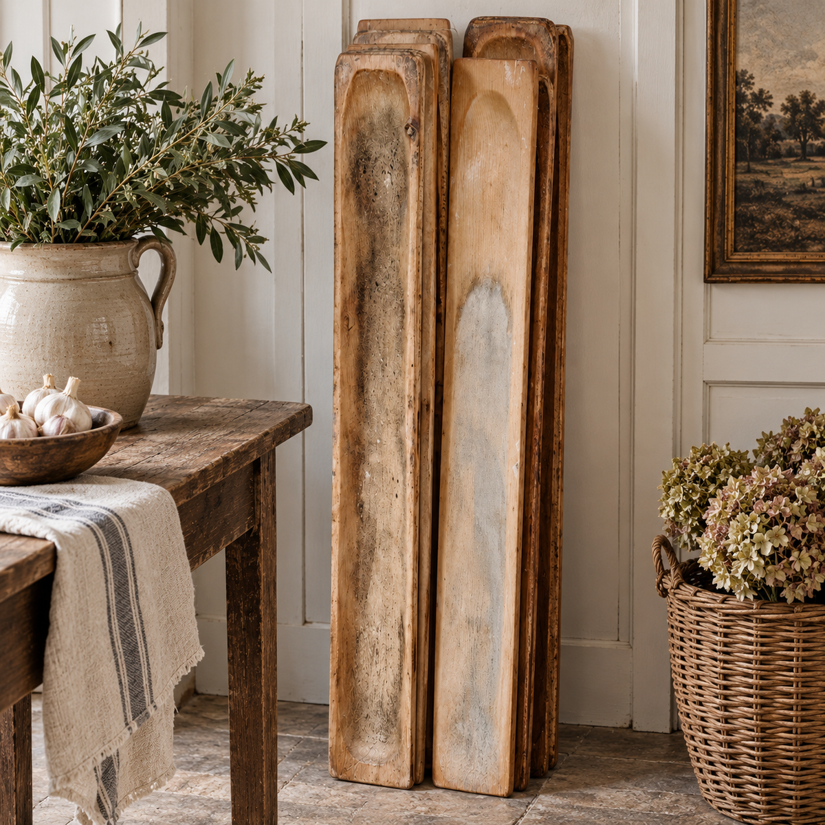 Antique wooden bread proofing boards