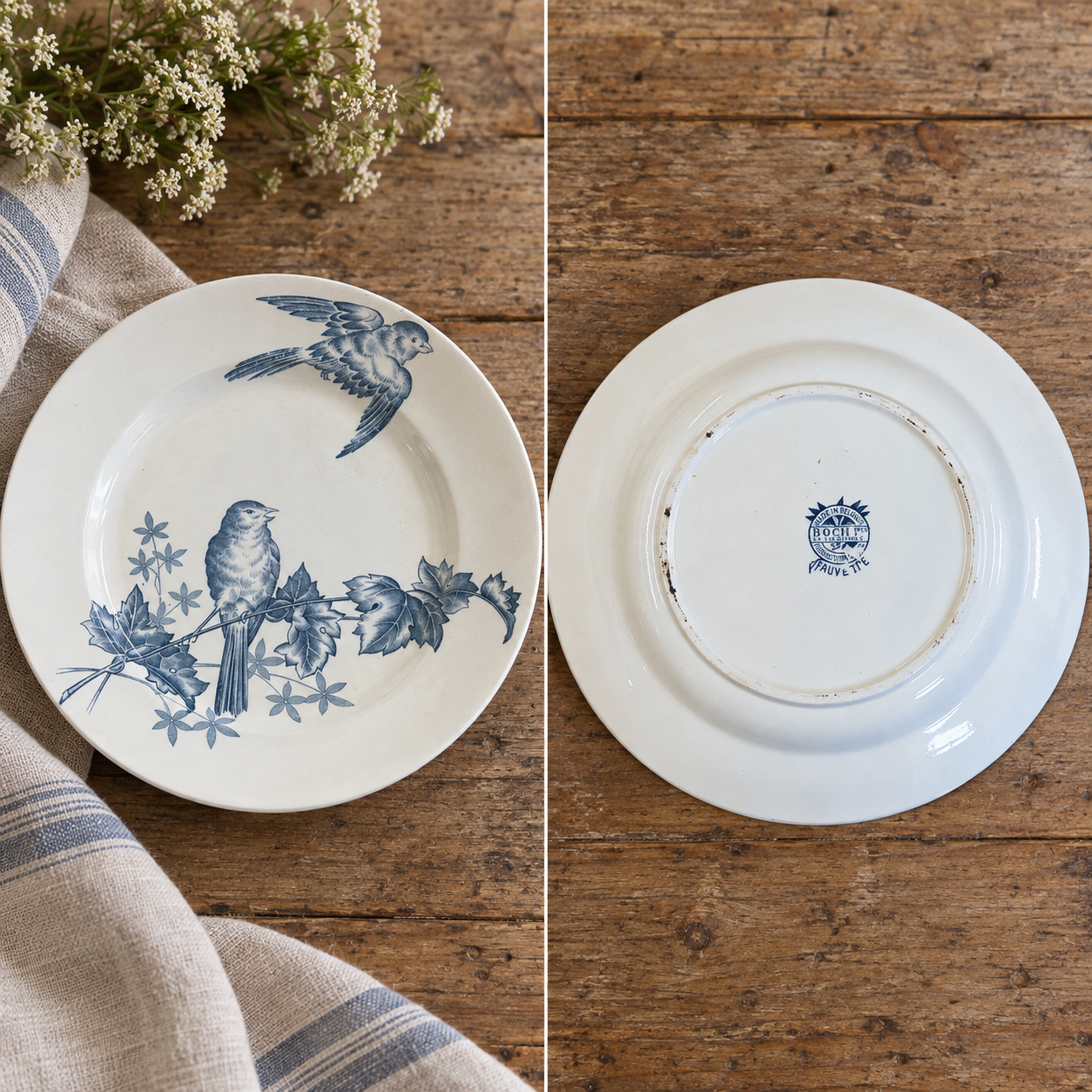 Antique Belgian Boch Frères “Fauvette” Bird Plates — Set of 4