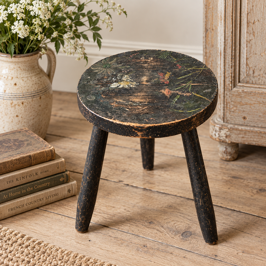 Vintage Hand-Painted Three-Legged Milking Stool