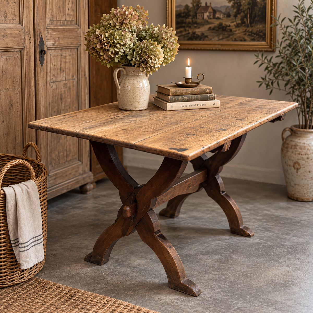 Antique Oak Trestle Table | c. 1900