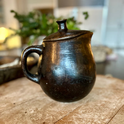 Hand-Thrown Black Pottery Pitcher (Lidded)