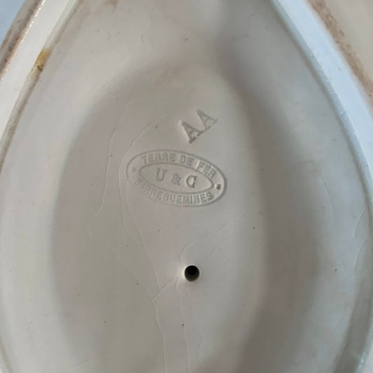 Antique French Terre de Fer Ironstone Gravy Boat with Underplate – U&C Sarreguemines, c. 1890–1915