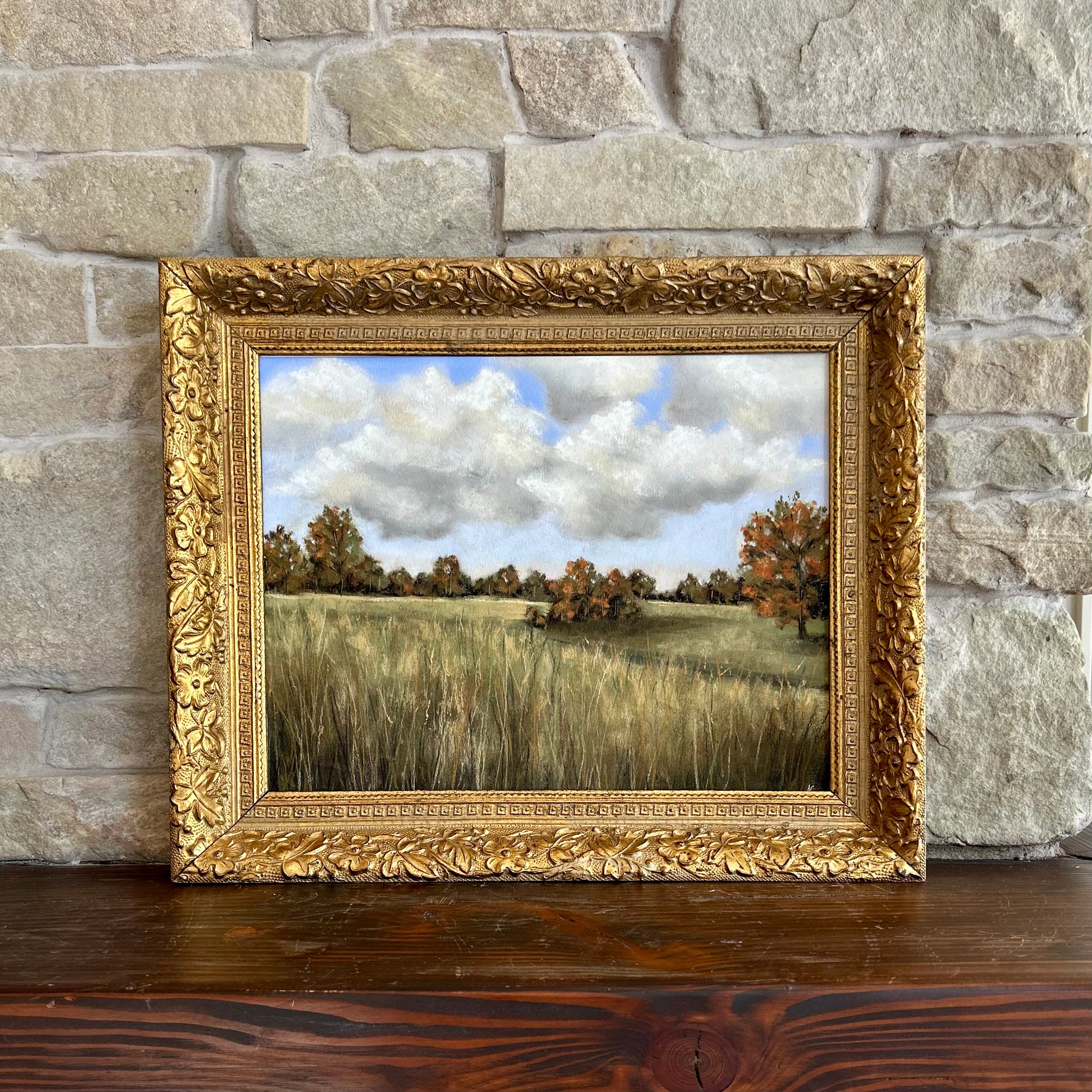 Autumn fields in French antique frame
