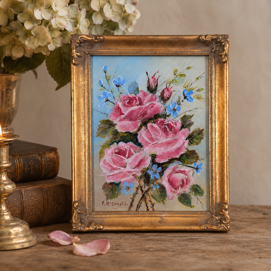 Vintage Floral Oil Painting in Ornate Gold Frame