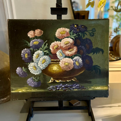 Antique European Floral Still Life Oil on Canvas