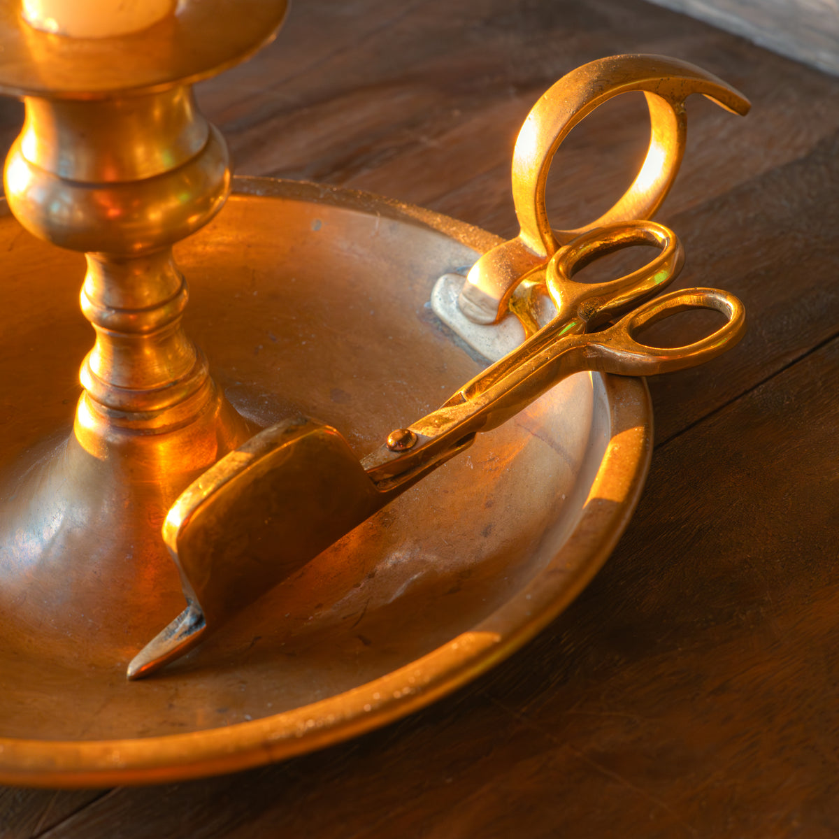 Extra large Vintage Brass Chamberstick & Candle Snuffer Set