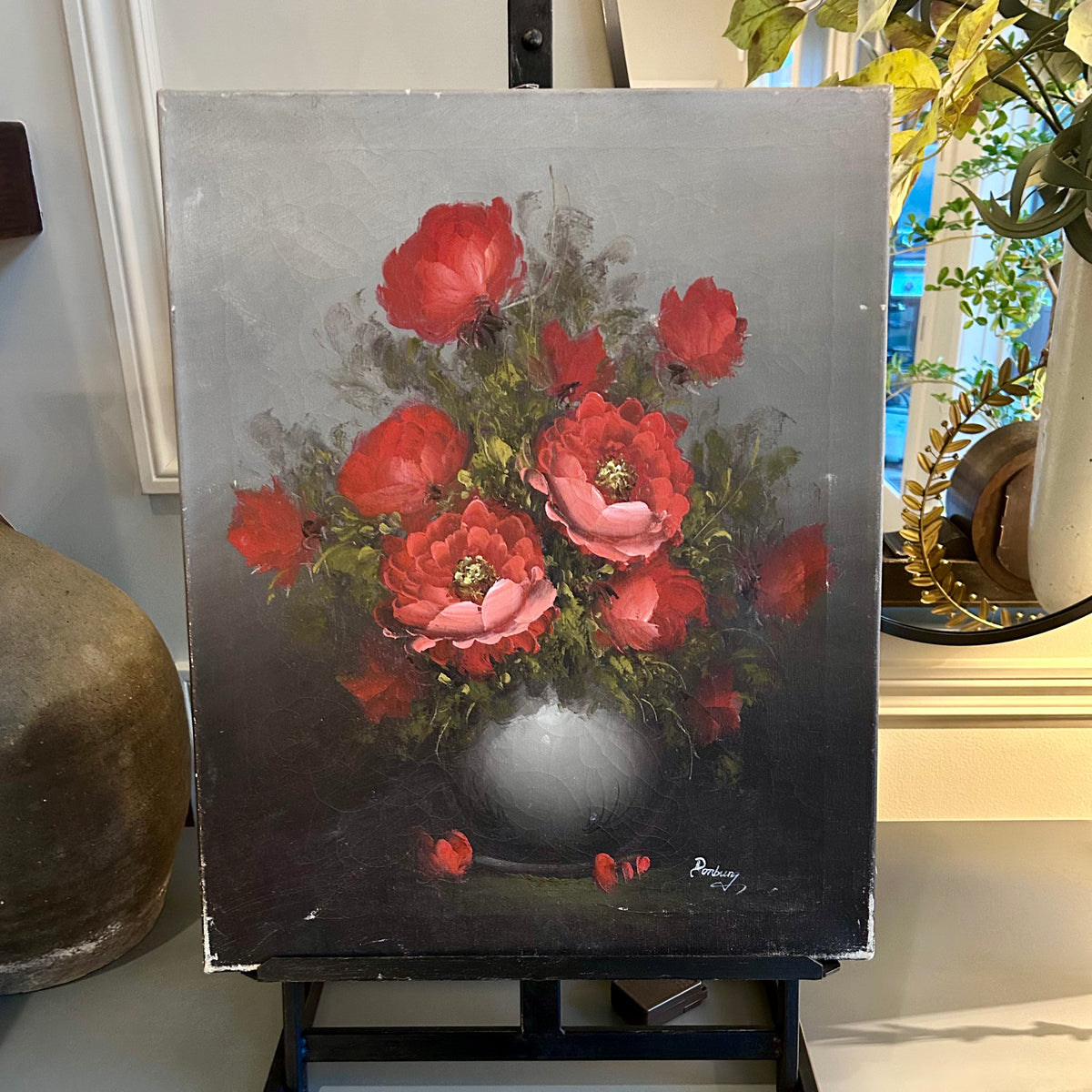 Vintage European Floral Still Life Oil Painting