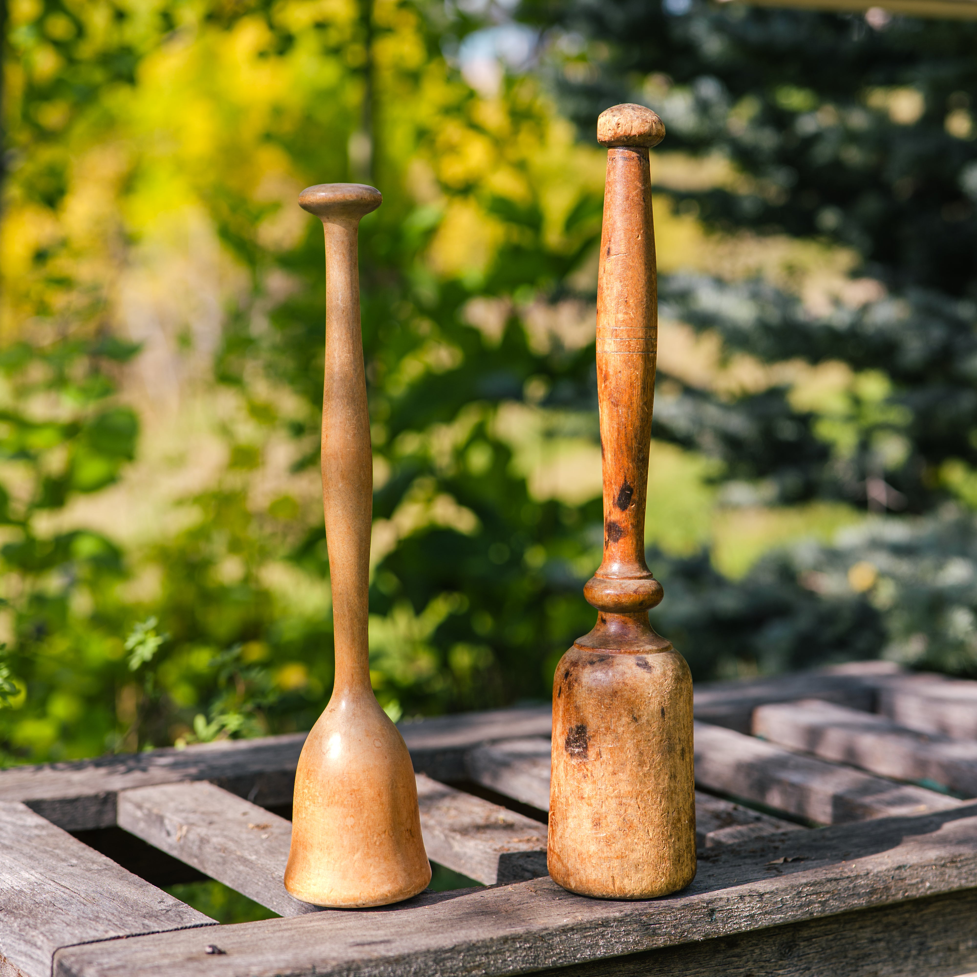 Antique wooden mashers