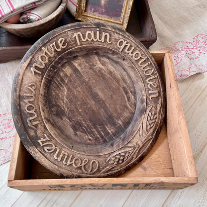 Vintage French Hand-Carved Bread Board | “Donnez Nous Notre Pain Quotidien”