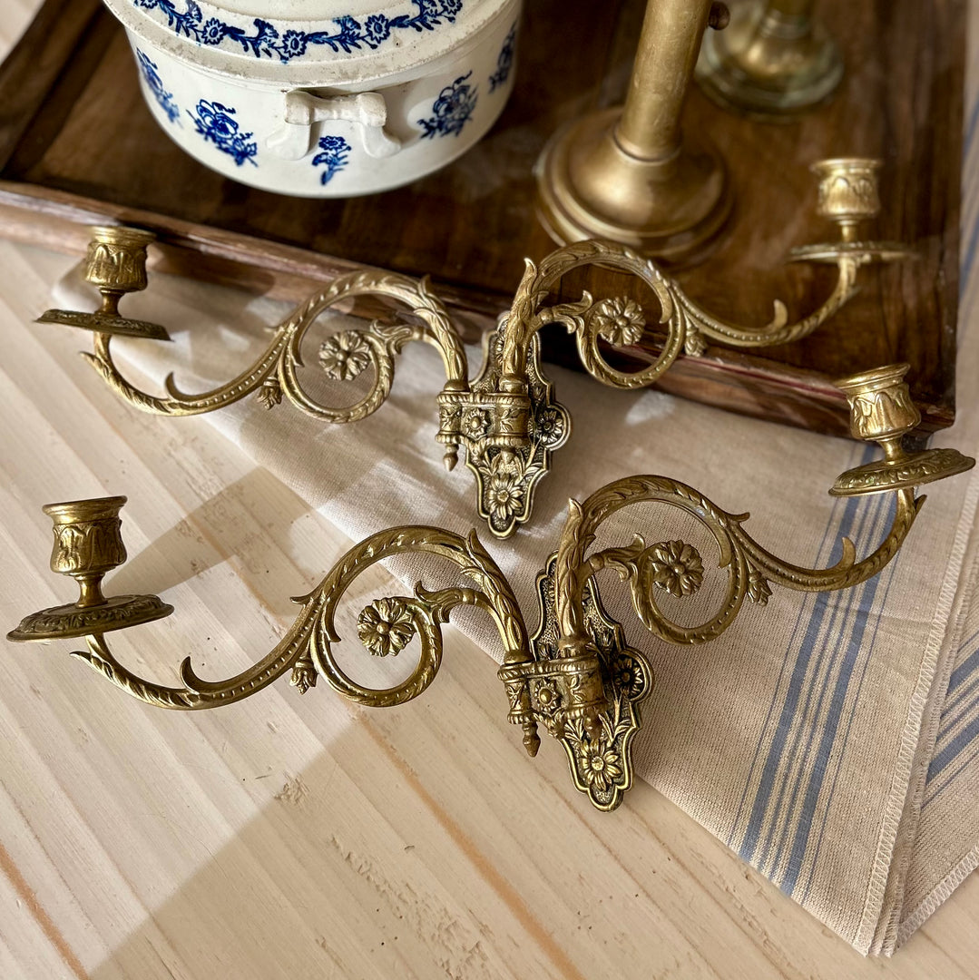 Pair of Antique French Brass Wall Sconce