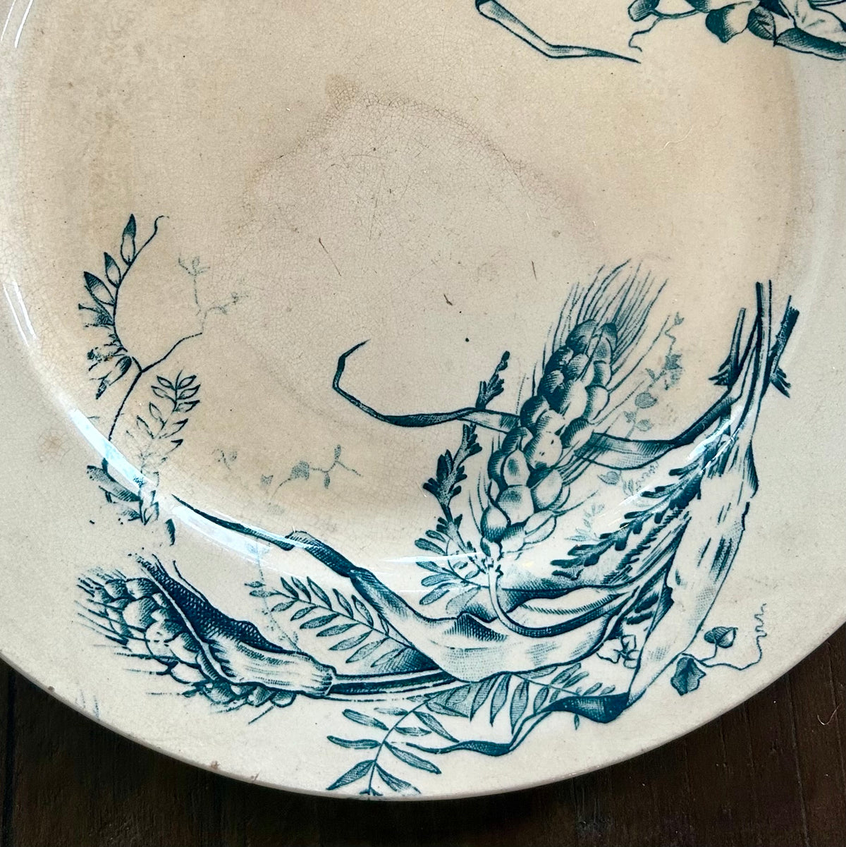 Antique French Faïence Plate with Dragonfly & Wheat Motif