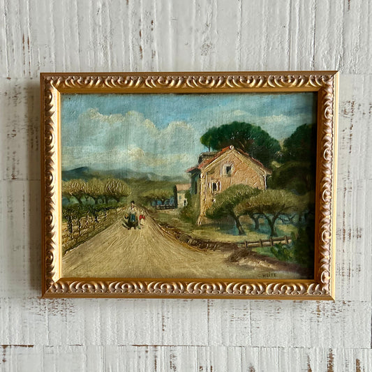 Antique French Country Landscape Oil on Canvas
