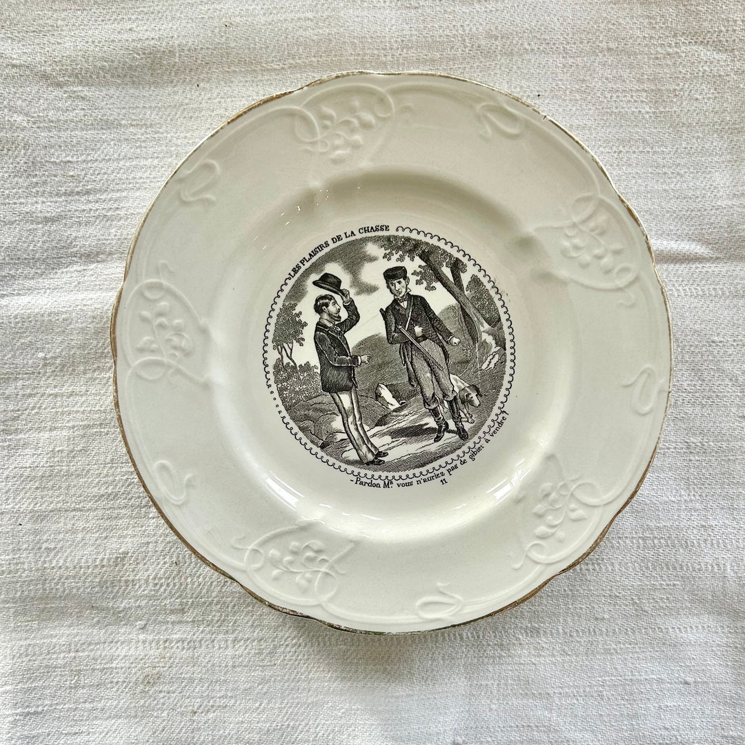 Set of Five Antique French Transferware Plates – Les Plaisirs de la Chasse, c.1850s