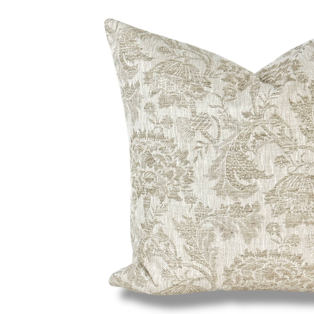 Charlotte | Beige natural woven floral pillow