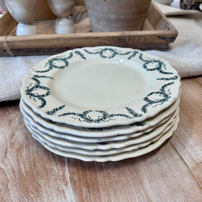 Set of 6 Vintage French Longchamp “Villey” Transferware Plates
