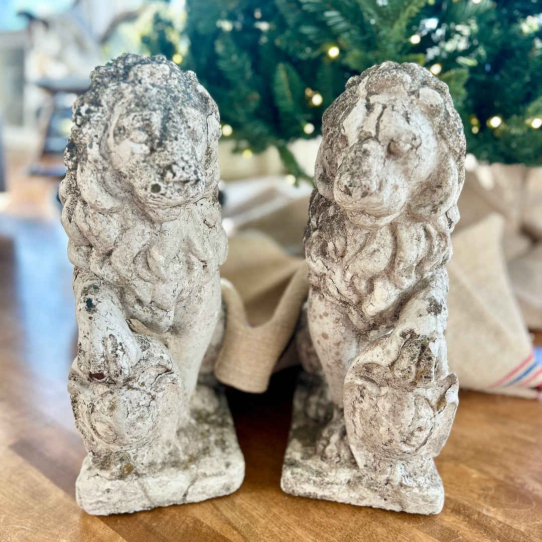 Pair of Weathered Stone Lions, c. 1920–1950