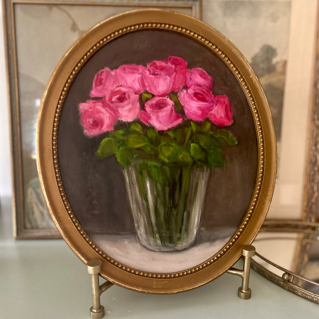 Pink Roses in Glass Vase — Original by Elisabeth Kam