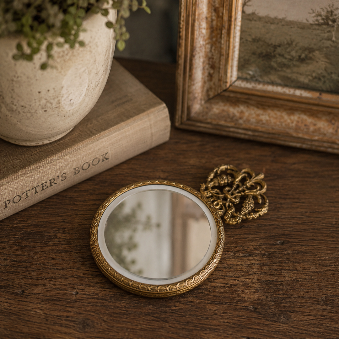 Vintage French Style Double-Sided Gilt Brass Vanity Mirror
Era: Circa 1920–1940