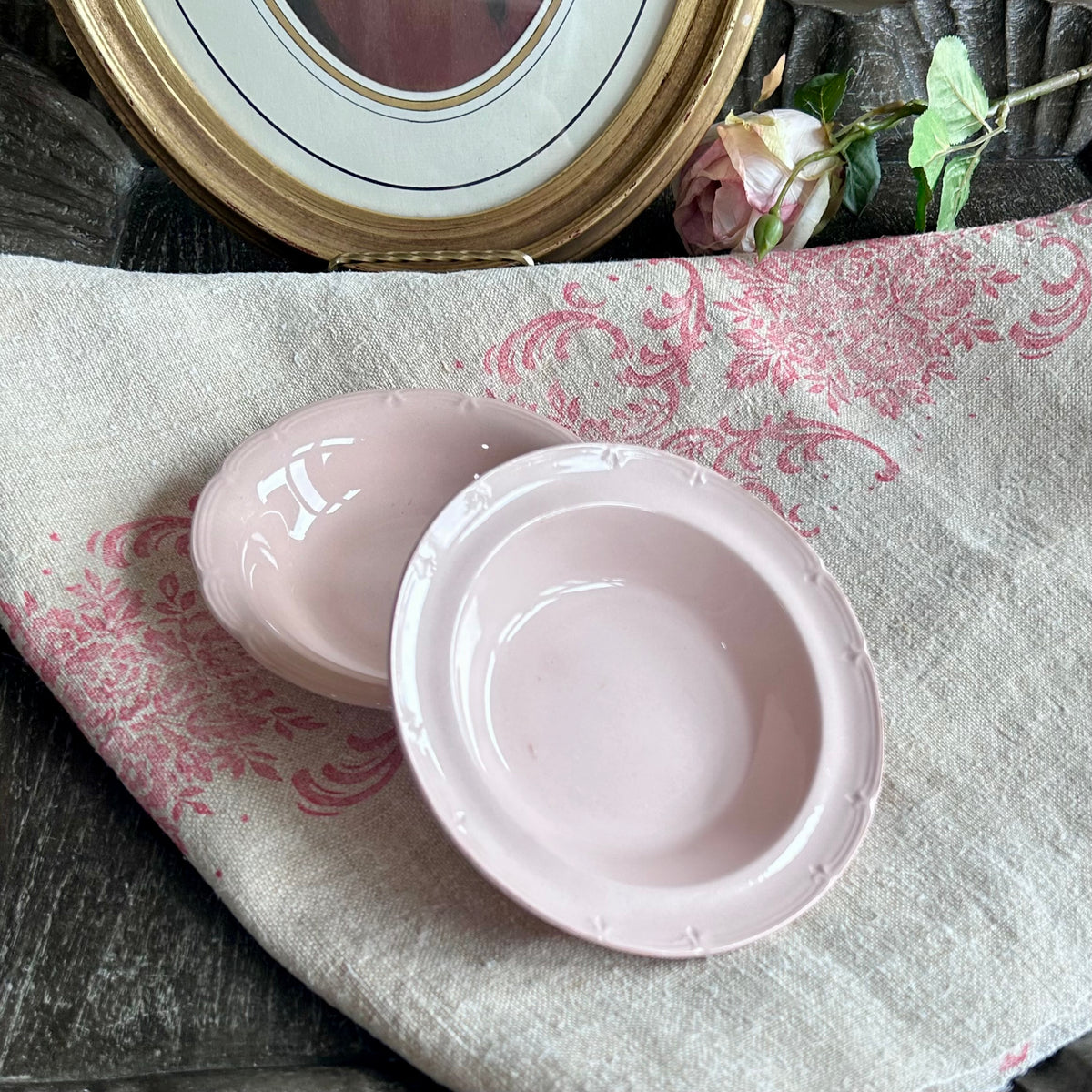 Pair of Vintage Pink Ironstone Bowls (Mismatched, Made in England)