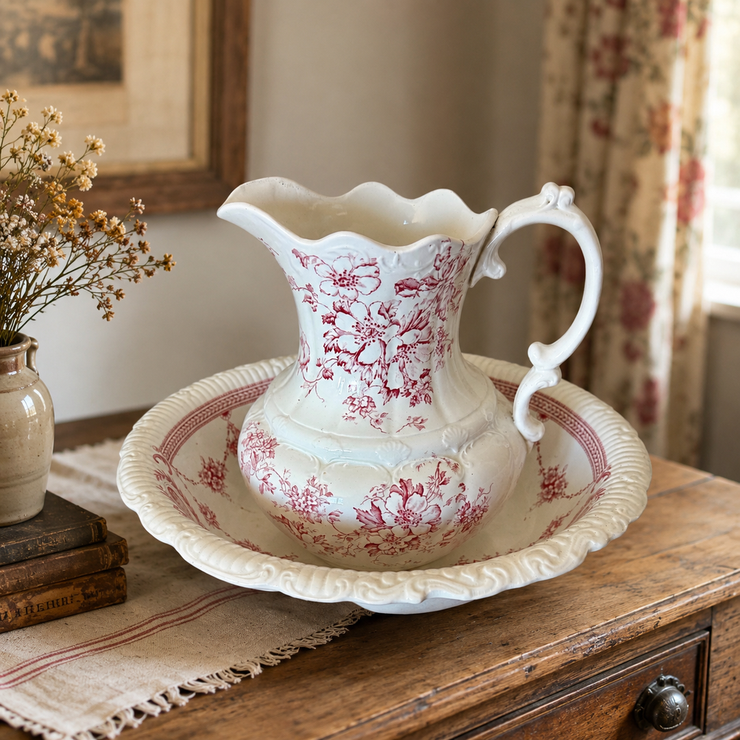 Antique English Wash Jug & Basin – “Nancy” Pattern by W. & E. Corn