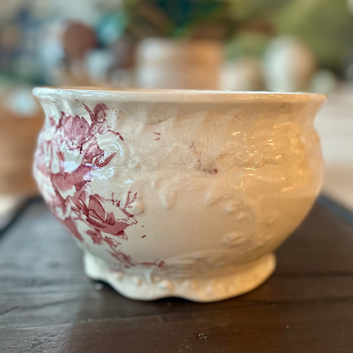 Antique English Red Transferware Chamber Pot
Circa 1880–1900