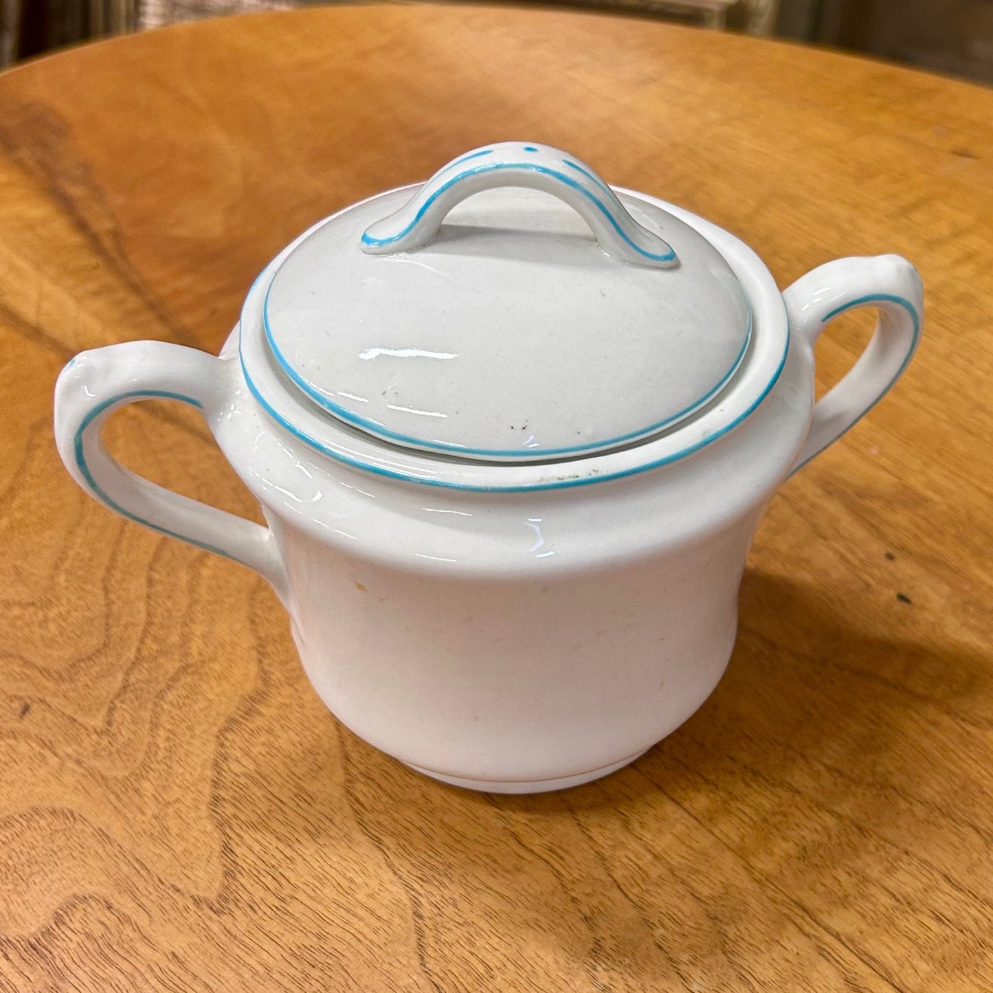 Antique English Globe Pottery Covered Sugar Bowl | c. 1910–1930