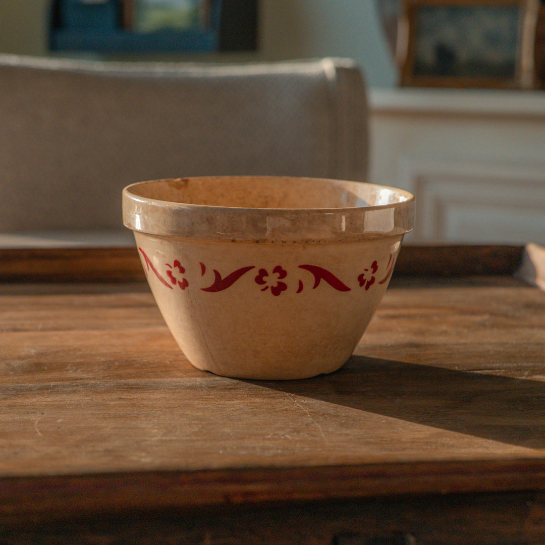 Vintage English Pudding Bowl with Red Floral Band