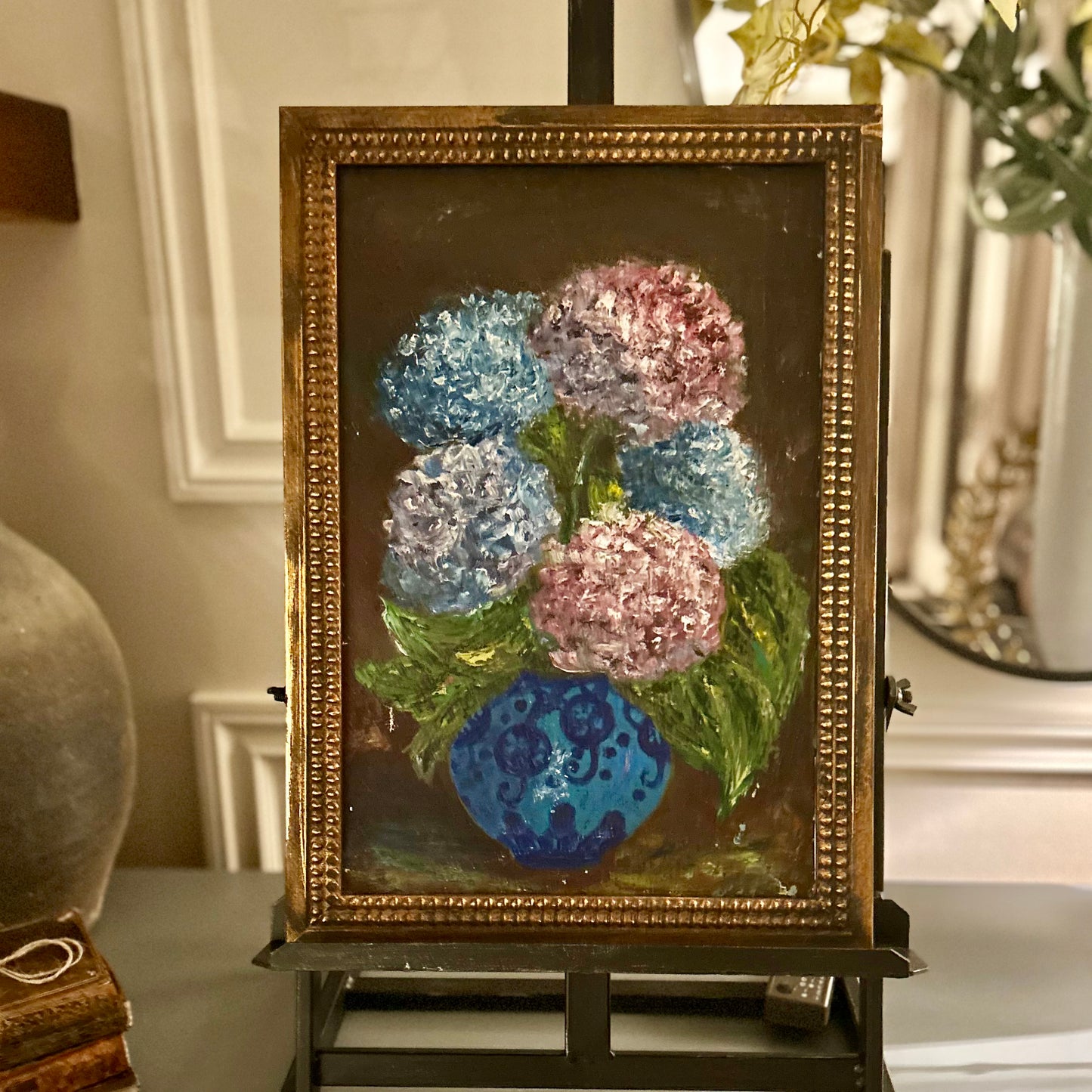 French antique Hydrangeas oil on canvas