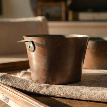 Antique tinned iron measuring pots - set of three