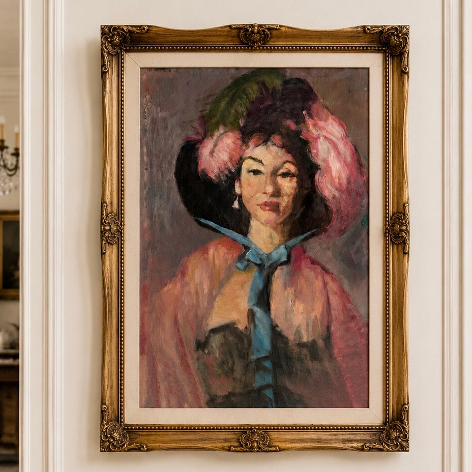 Mid-Century Portrait of a Woman in a Feathered Hat