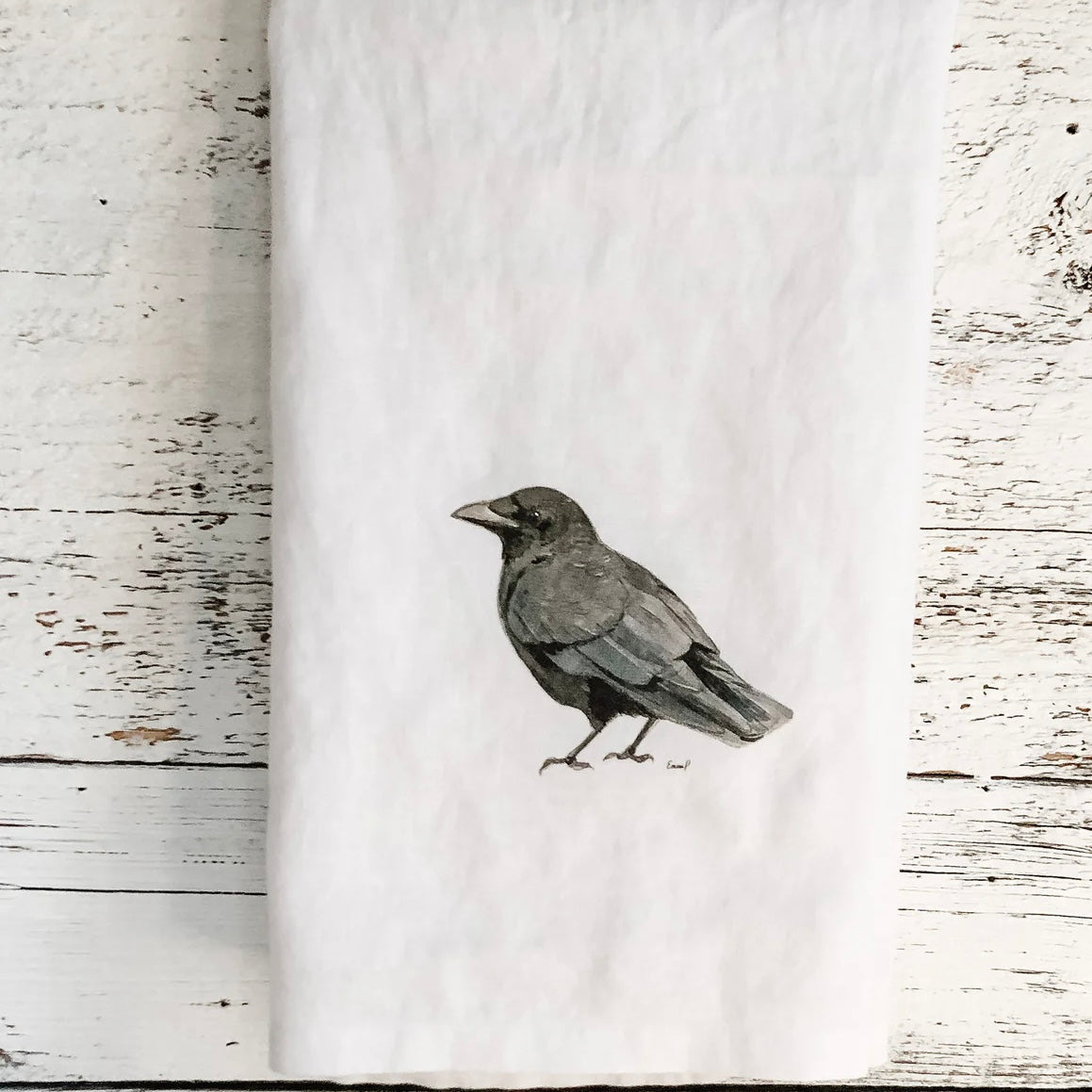 Black crow French linen tea towel