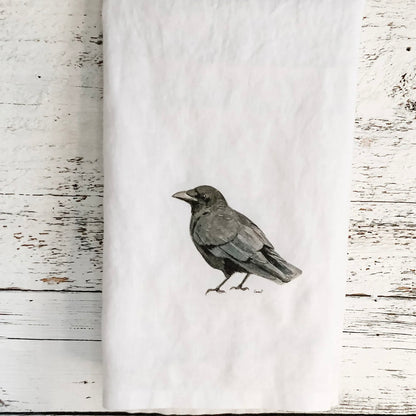 Black crow French linen tea towel