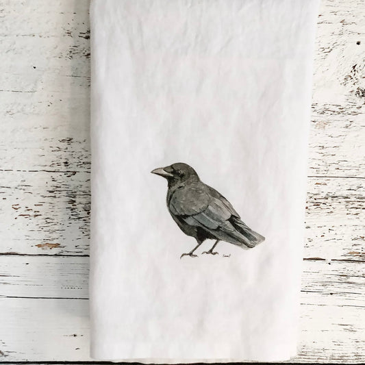 Black crow French linen tea towel