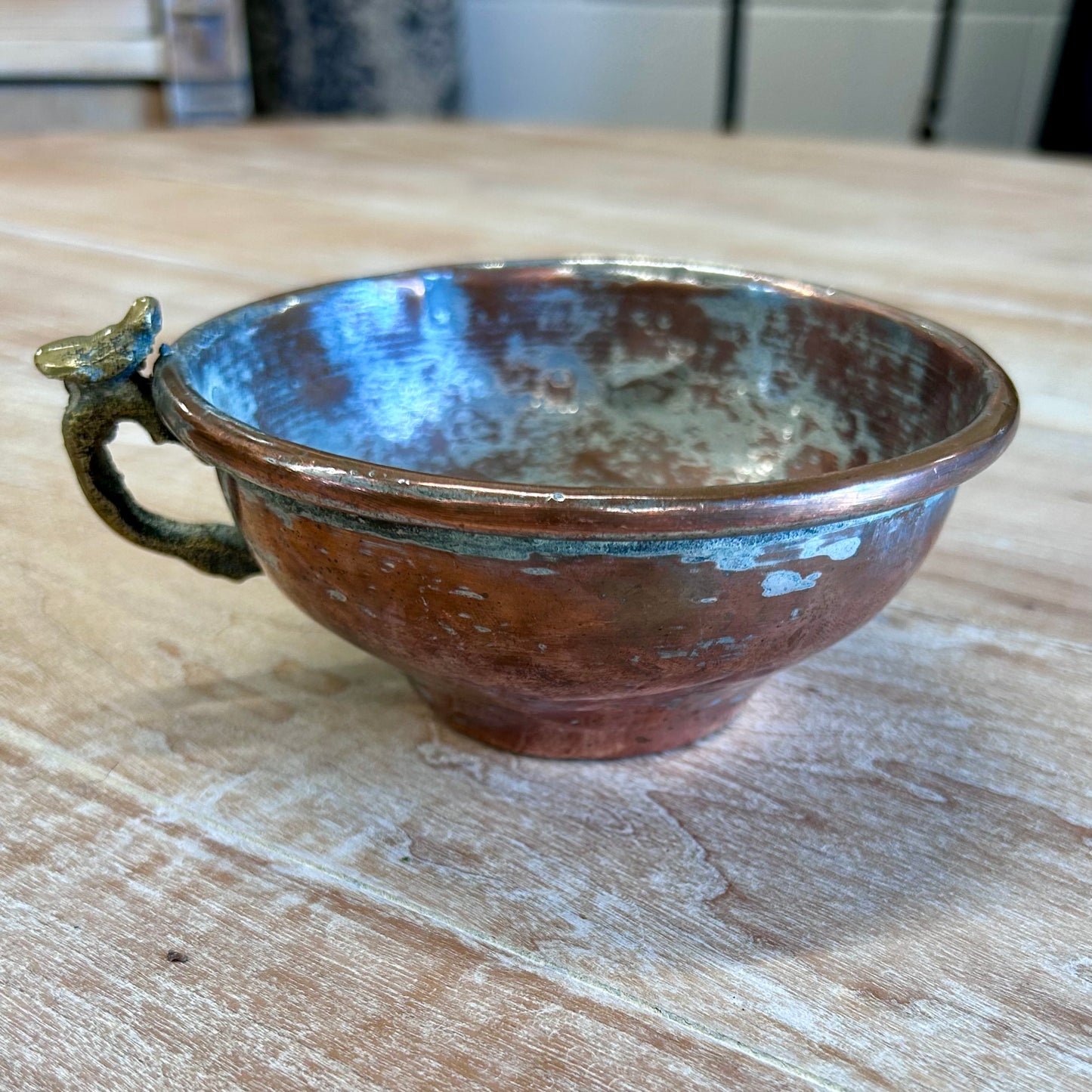 Antique European Copper Porringer Bowl with Brass Handle
c. late 19th – early 20th century