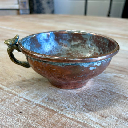 Antique European Copper Porringer Bowl with Brass Handle
c. late 19th – early 20th century