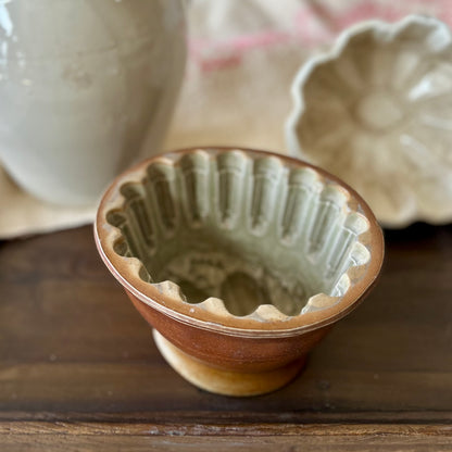 Antique Stoneware Pudding Mold / Jelly Mold with Olive Glaze