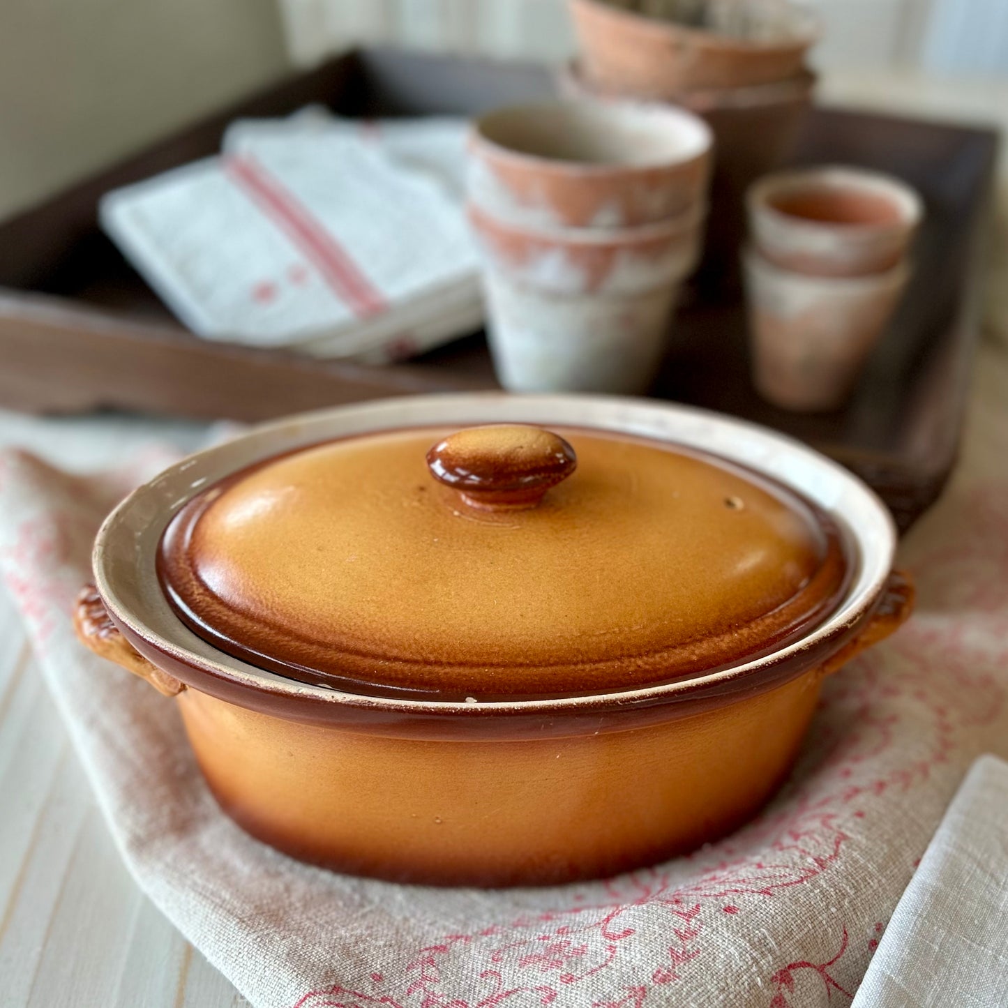 Vintage Belgian Caramel Glazed Stoneware Terrine