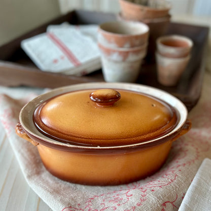 Vintage Belgian Caramel Glazed Stoneware Terrine