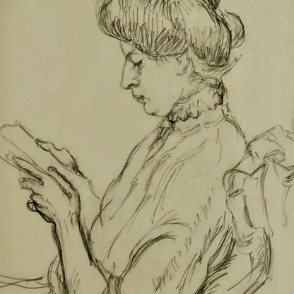 Rita Mount (1888–1967)
Untitled: Woman Reading (Floral Study on Verso)
Graphite on paper, signed lower left