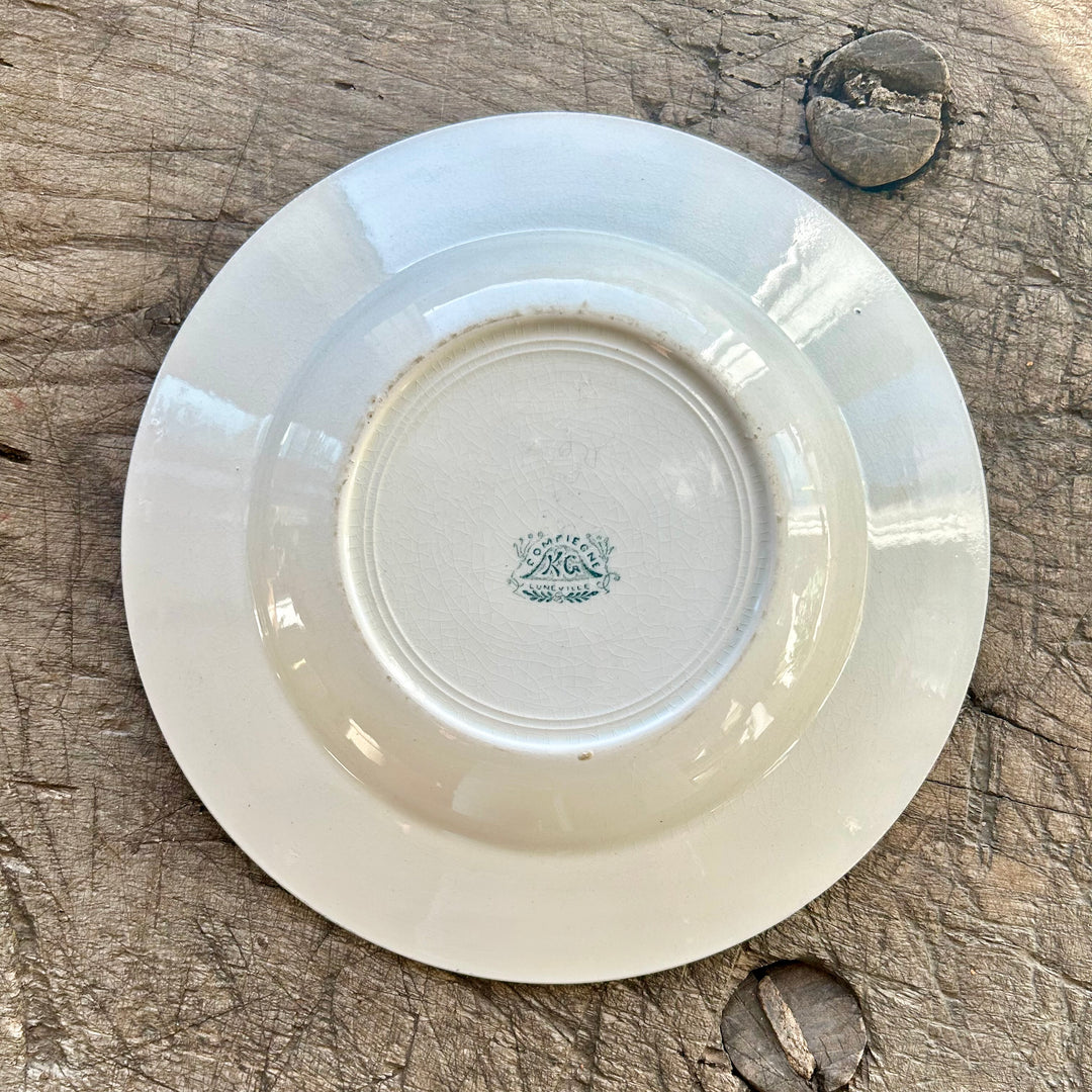 Antique French Faïence Soup Plate | KG Lunéville | Green Transferware Border