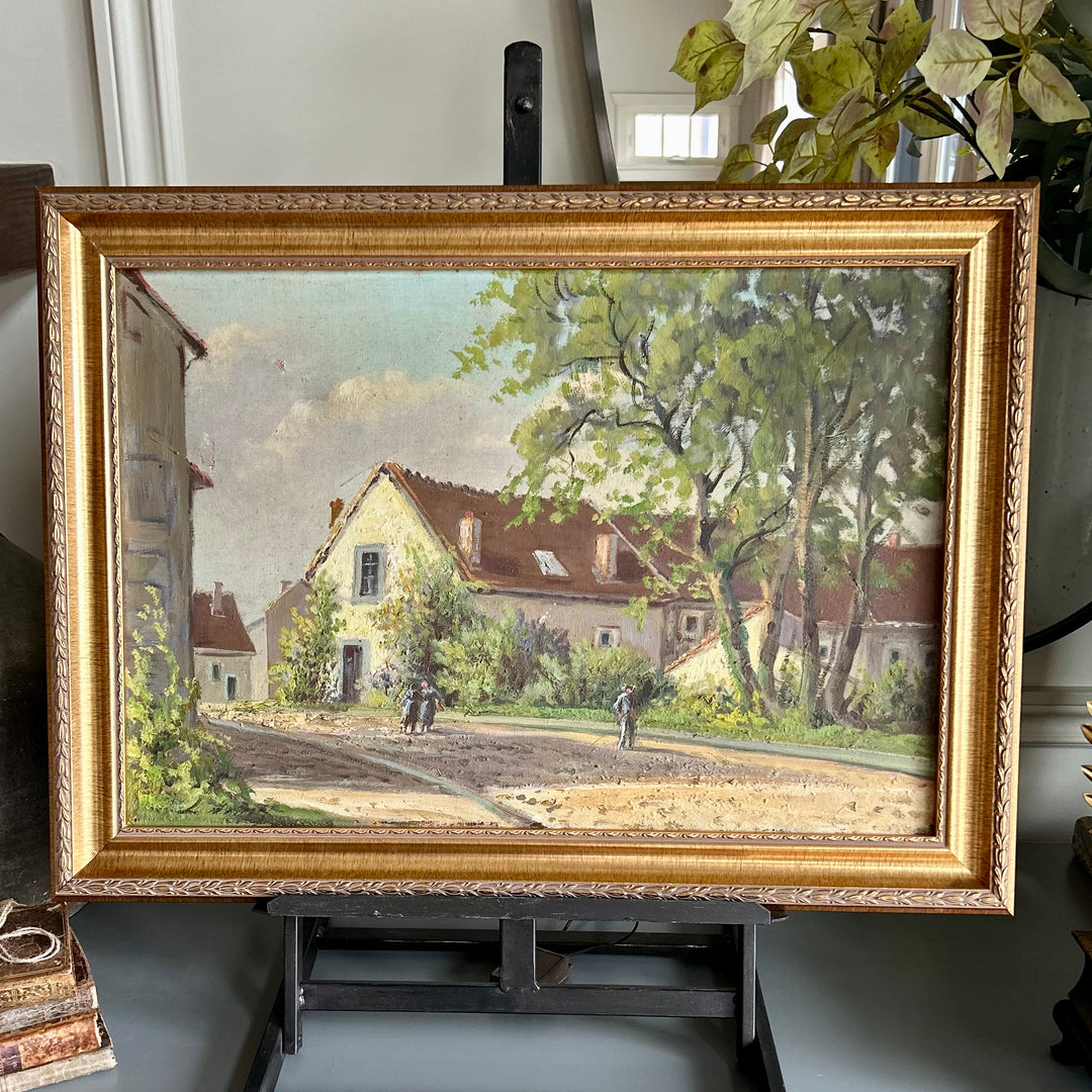 Antique European Village Landscape - oil on canvas