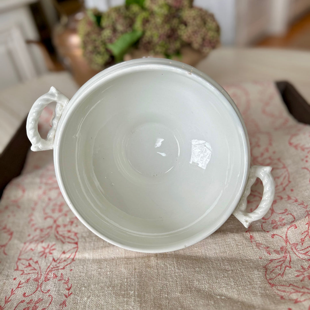 Antique French White Ironstone Pedestal Tureen with Lid & Ladle Circa 1880–1920