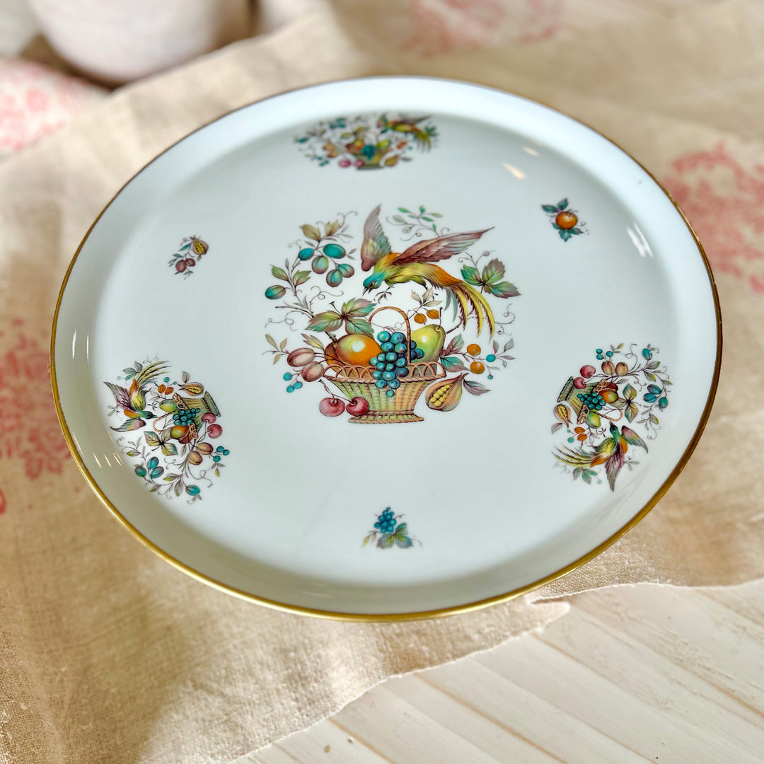Vintage Limoges Porcelain Pedestal Compote Dish with Fruit & Bird Motif