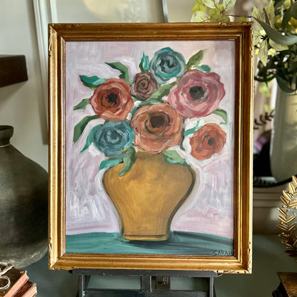 Gathered Blooms in an Ochre Vase