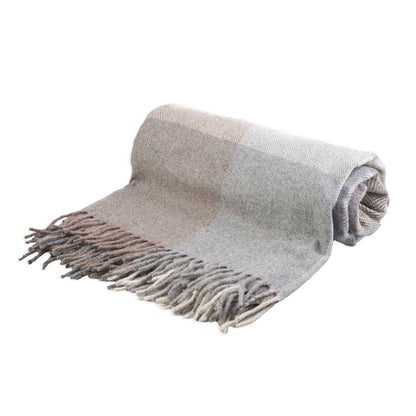 Wool Herringbone Blanket- Natural Block Check