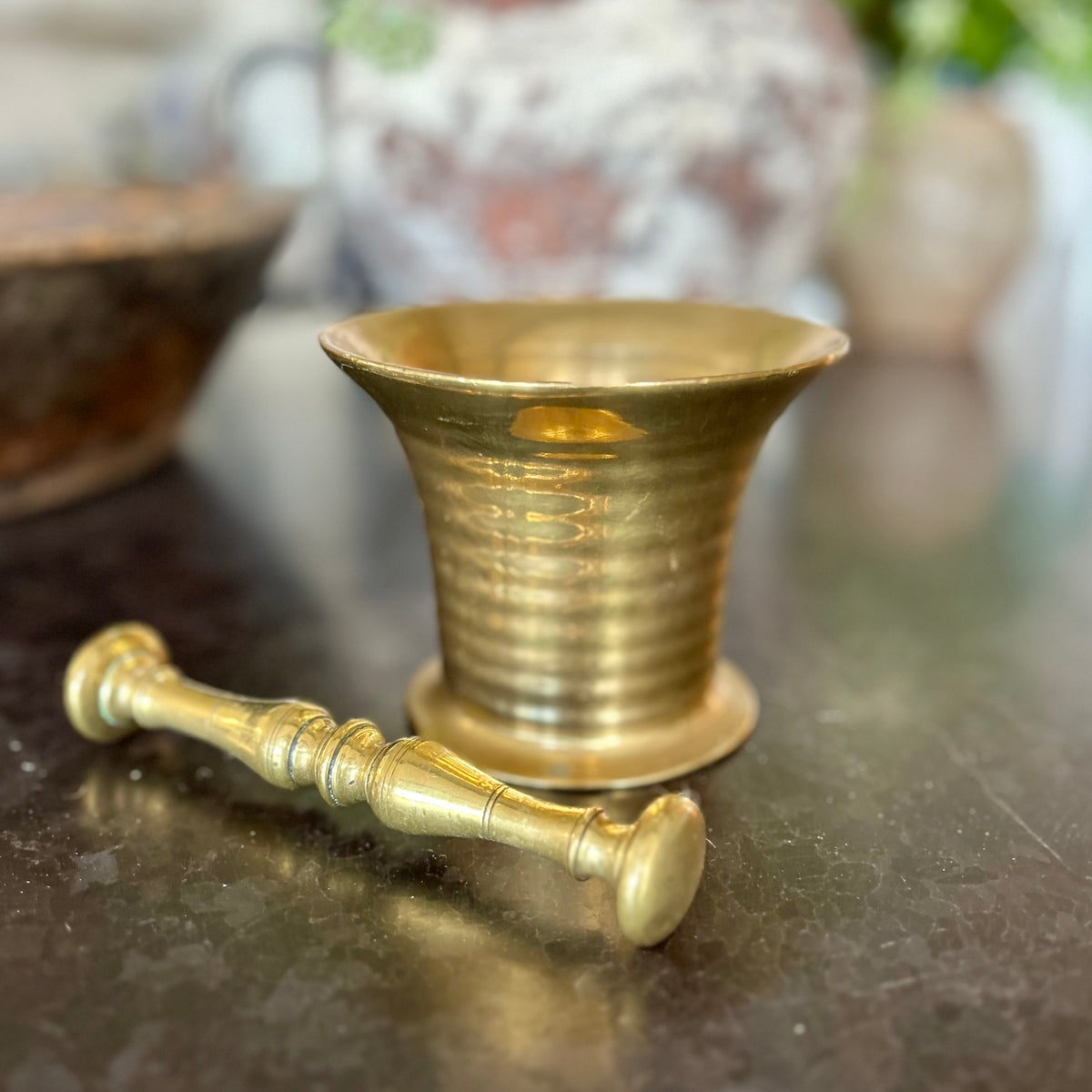 Antique Brass Mortar and Pestle
