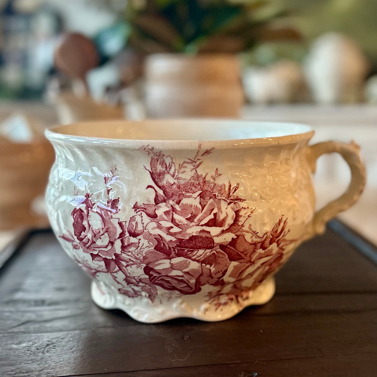 Antique English Red Transferware Chamber Pot
Circa 1880–1900